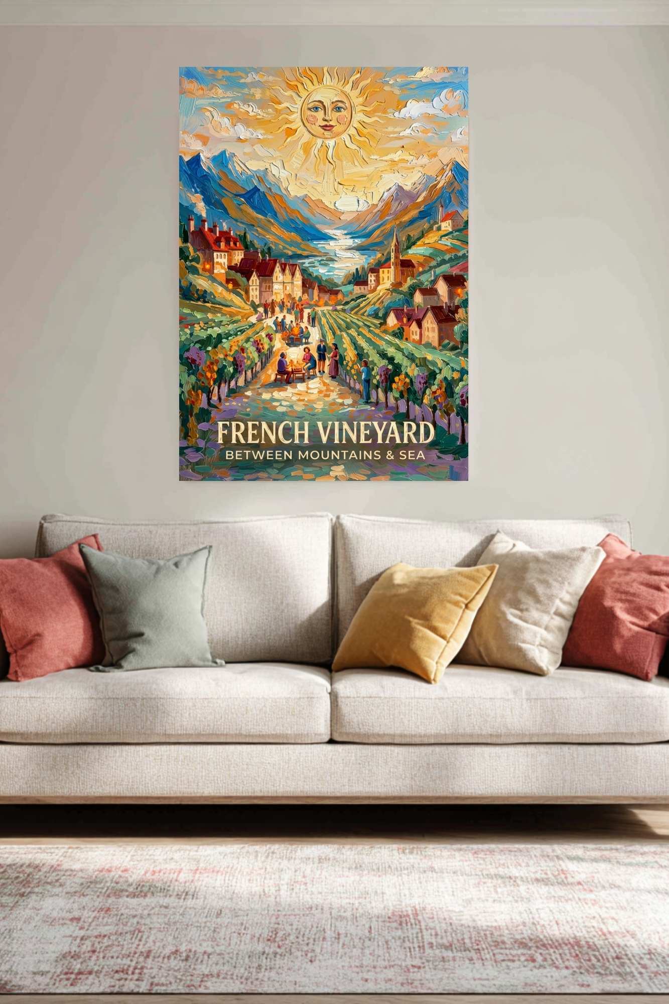 French Vineyard Between Mountain and Sea| Travel Print| Giclee Paper- Wood- Metal- Canvas