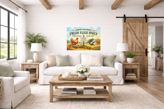 Rustic Farm Market Sign with Eggs| Farm Art Sign| Prints, Canvas, Wood, or Metal Art