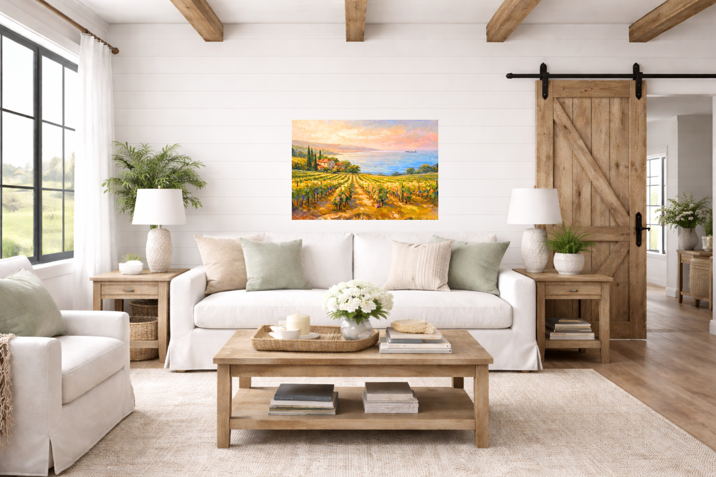 Mediterranean Vineyard by the Sea | Wine Country Art | Giclée Paper • Canvas • Birch Wood • Metal Panels