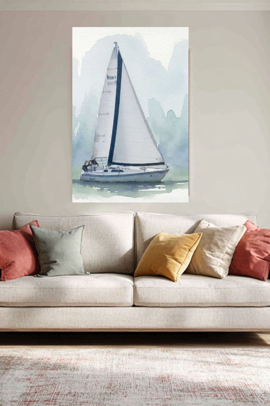 Sailing Boat | Water Sports Art| Prints, Giclee Paper, Giclee Canvas, Birch Wood, and Metal Panels