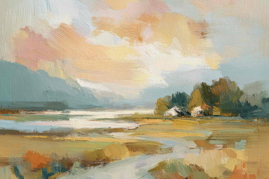 Where the Light Comes Home, Coastal Cottage Landscape, Soft Impressionist Wall Art, , Giclee Paper- Wood- Metal- Canvas