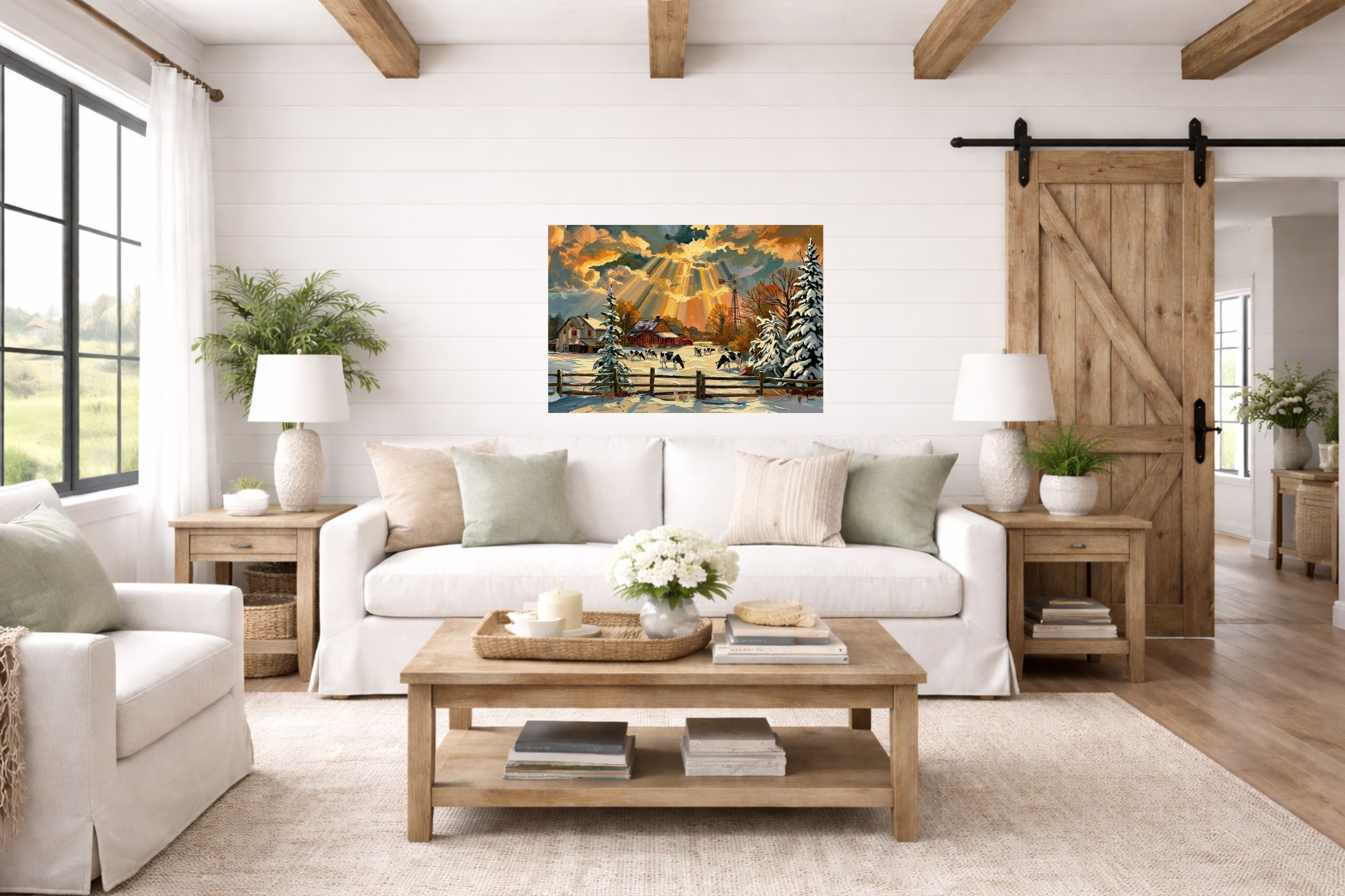 Winter Farm | Farmhouse Print| Snow Covered Ranch | Winter Art | Giclée Paper • Wood • Metal • Canvas