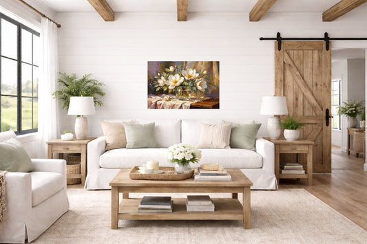 Magnolias in an Antique Vase | Cottage Floral Art | Giclée Paper • Wood • Metal • Canvas
