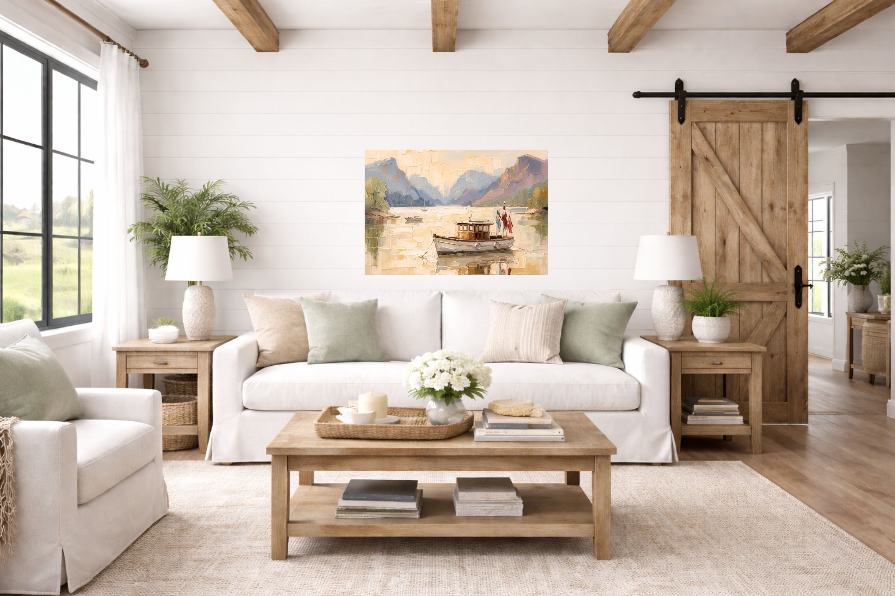 Silent Morning | Mountain Lake Boat Art Print | Impressionist Landscape | Coastal Cabin Decor | Giclée on Paper, Canvas, Wood & Metal