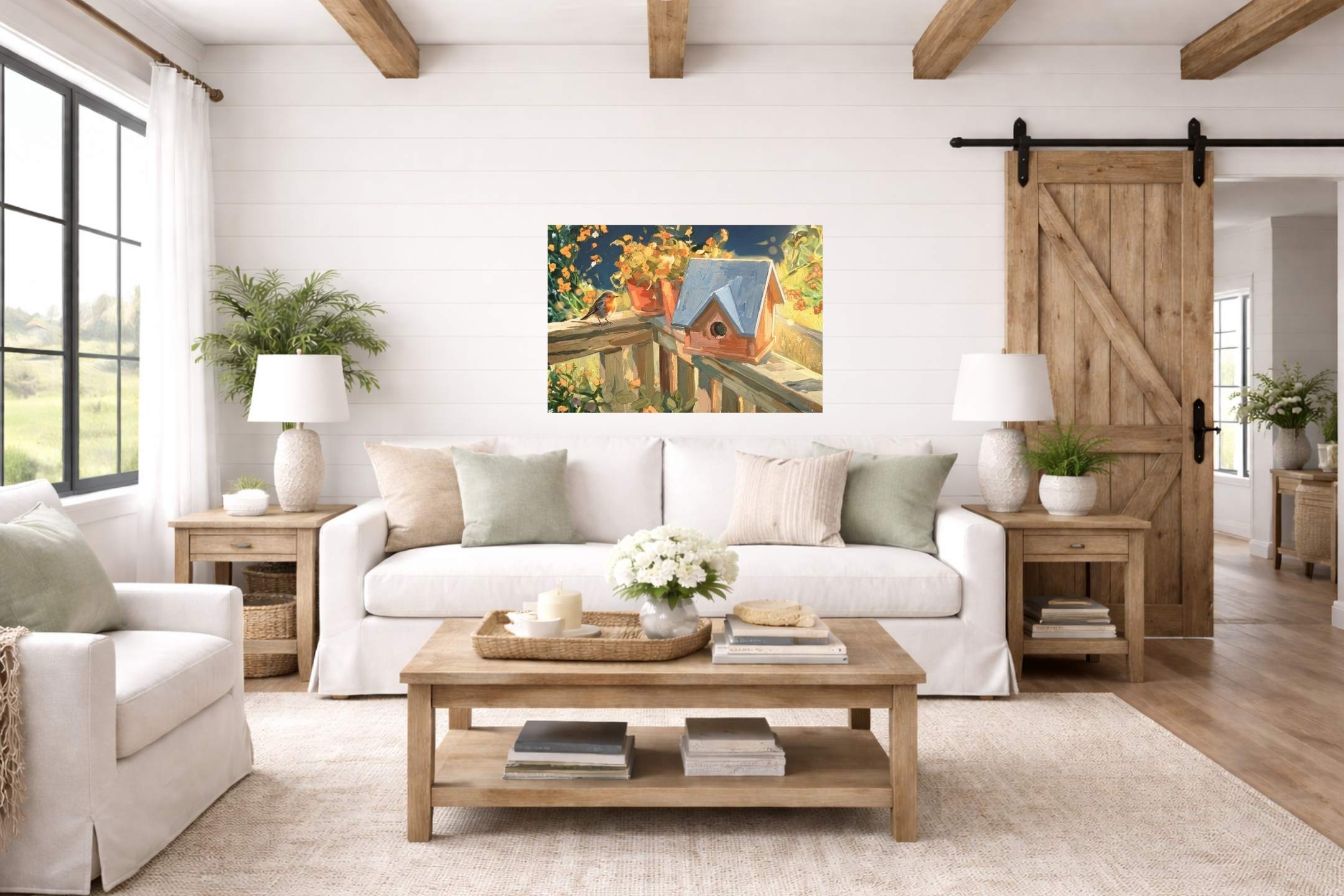 Deck Life | Charming Birdhouse Prints | Songbird Garden Art | Impressionist Cottage Garden Painting | Giclee on Paper. Wood, Metal Panels