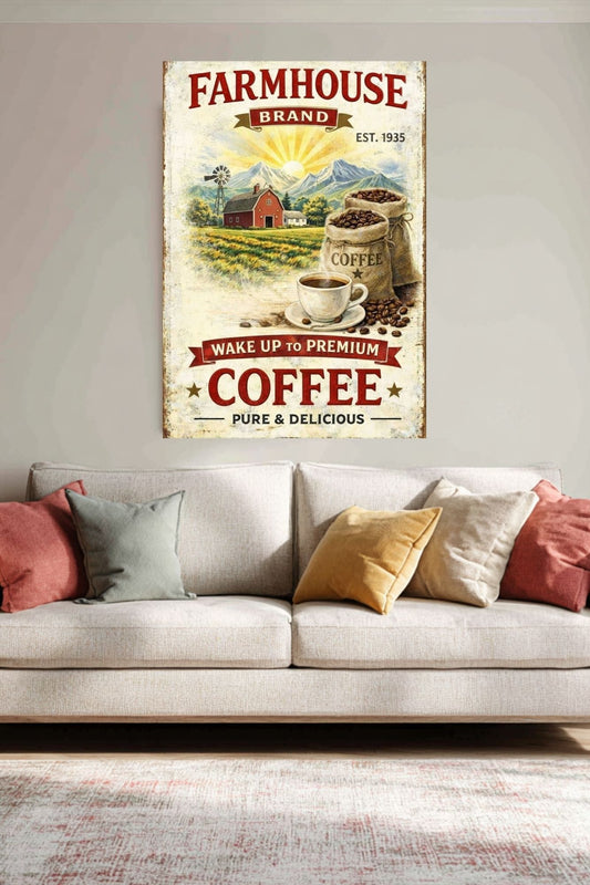 Farmhouse Morning Coffee | Vintage Coffee Sign Wall Art | Prints on Paper, Canvas, Wood or Metal
