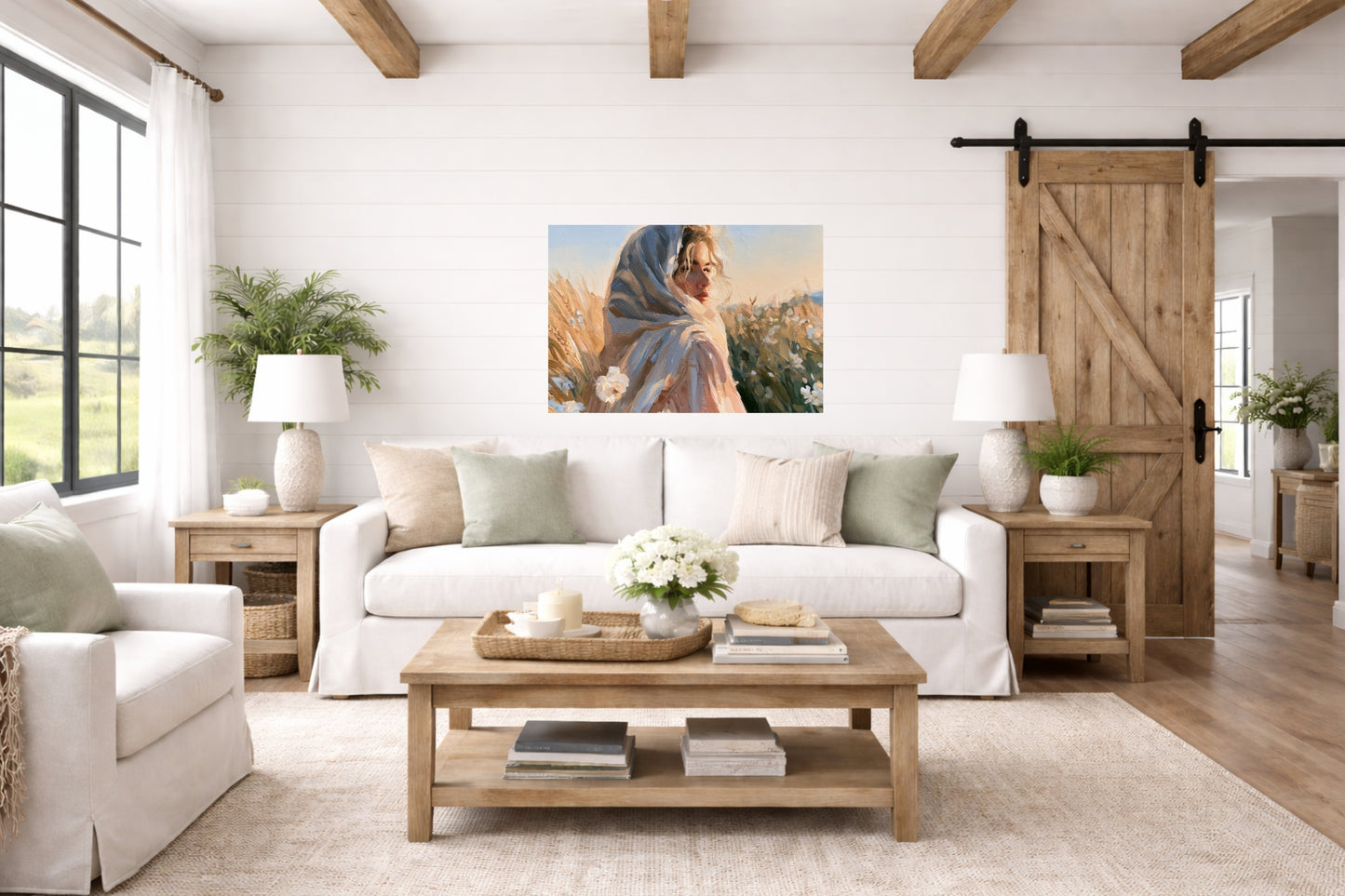 Lovely Woman | Vintage Farm Girl Art Print | Golden Wheat Field | Rustic Country Wall Art | Giclee Paper Canvas Wood & Metal