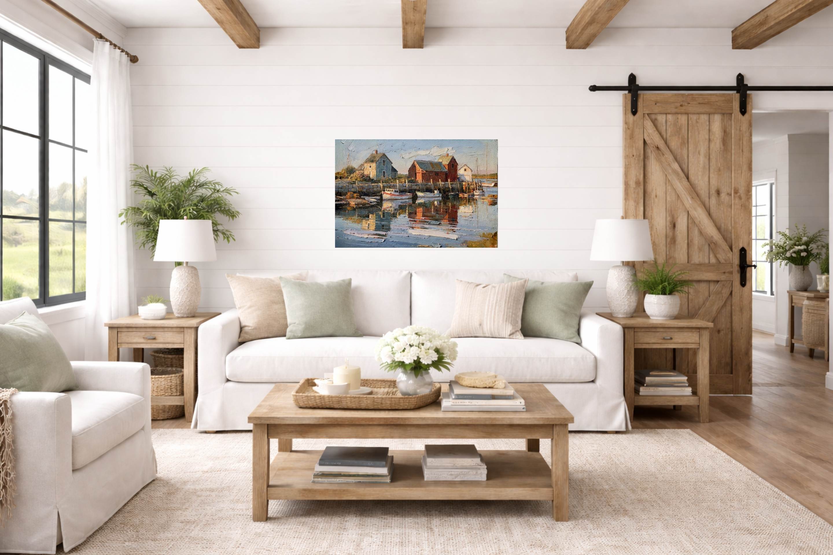 New England Boating| Coastal Homes and Ships Art| Giclee Paper- Wood- Metal- Canvas