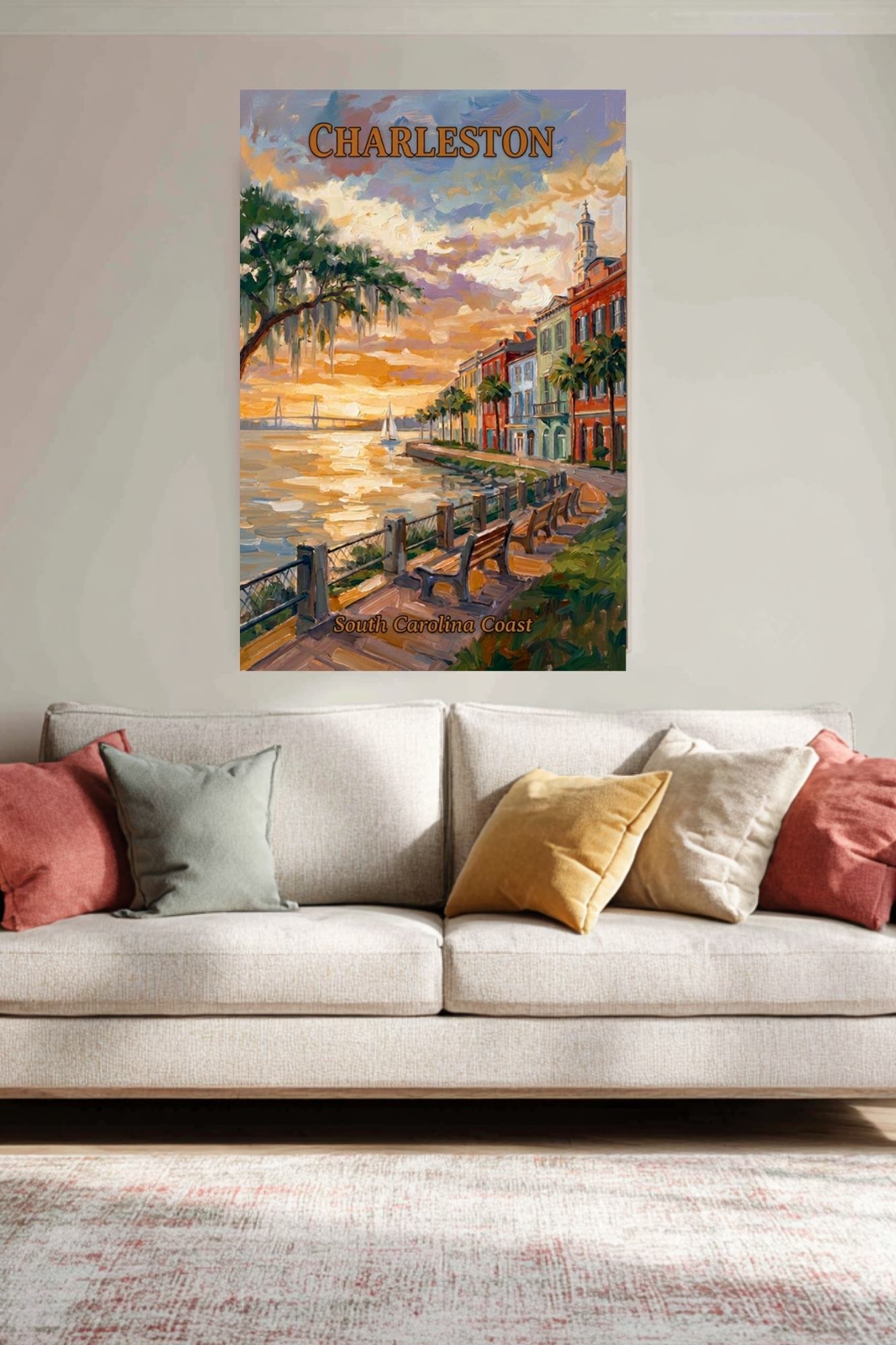 Charleston Sunset And Coastal Charm| US East Coast Art | Travel Poster|Prints Giclee Paper Giclee Canvas Birch Wood And Metal Panels
