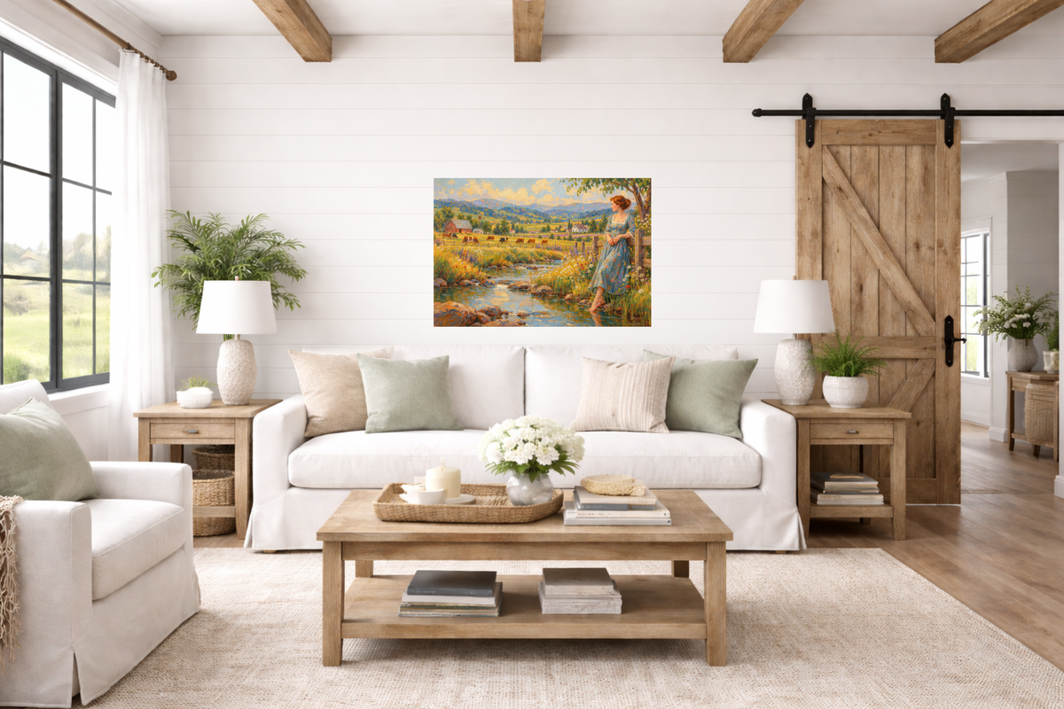 Barefoot Where The Wildflowers Grow | Vintage Farm Landscape Art | Giclee Paper • Wood • Metal • Canvas