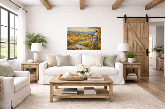 Barefoot Where The Wildflowers Grow | Vintage Farm Landscape Art | Giclee Paper • Wood • Metal • Canvas