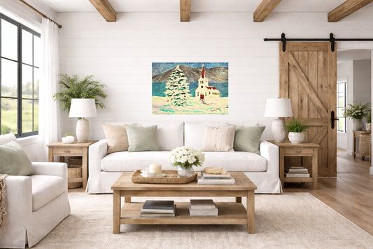 Church In the Rockies| Christmas Tree in Snow art| Giclee Paper- Wood- Metal- Canvas
