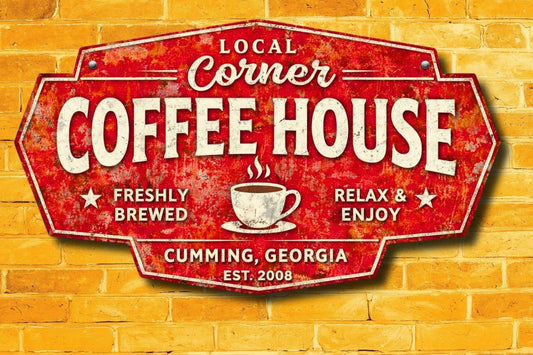 Coffee at the Corner | Vintage Coffee Shop Sign | Paper, Canvas, Wood or Metal Wall Art