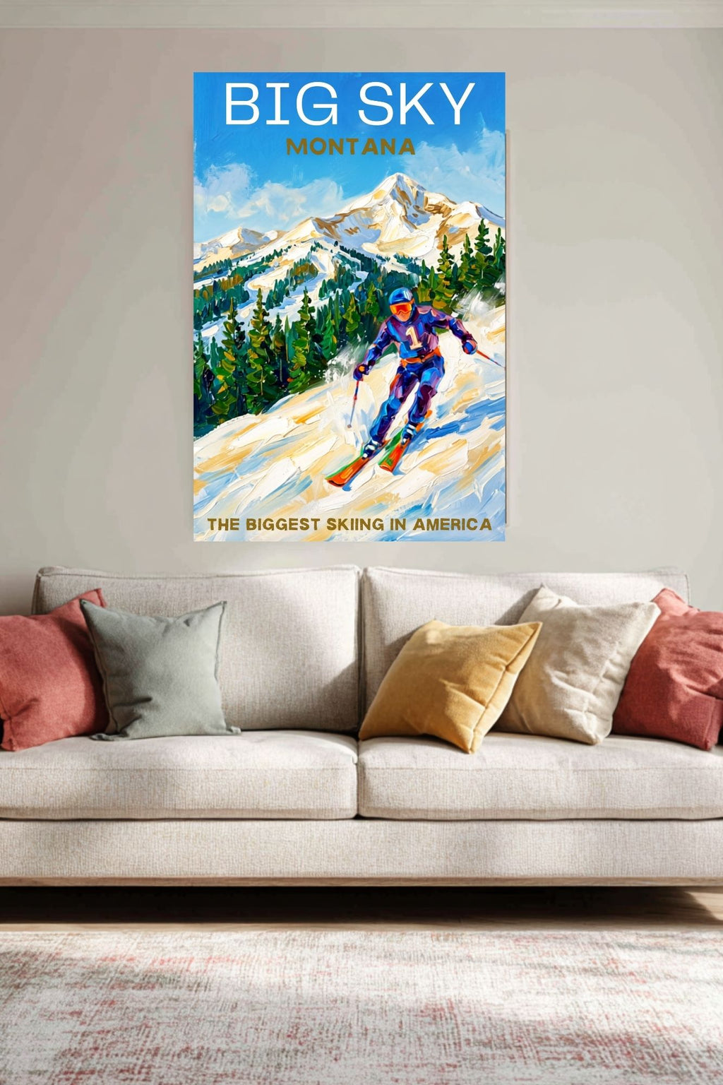 Big Sky Montana | Snow Print| The Biggest Skiing in America Travel Poster | Mountain Ski Resort| Giclée Print on Paper, Canvas, Wood, Metal