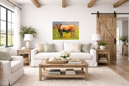 White Egret and the Bull|Cattle Farm| Animal Art| Giclee Paper- Wood- Metal- Canvas