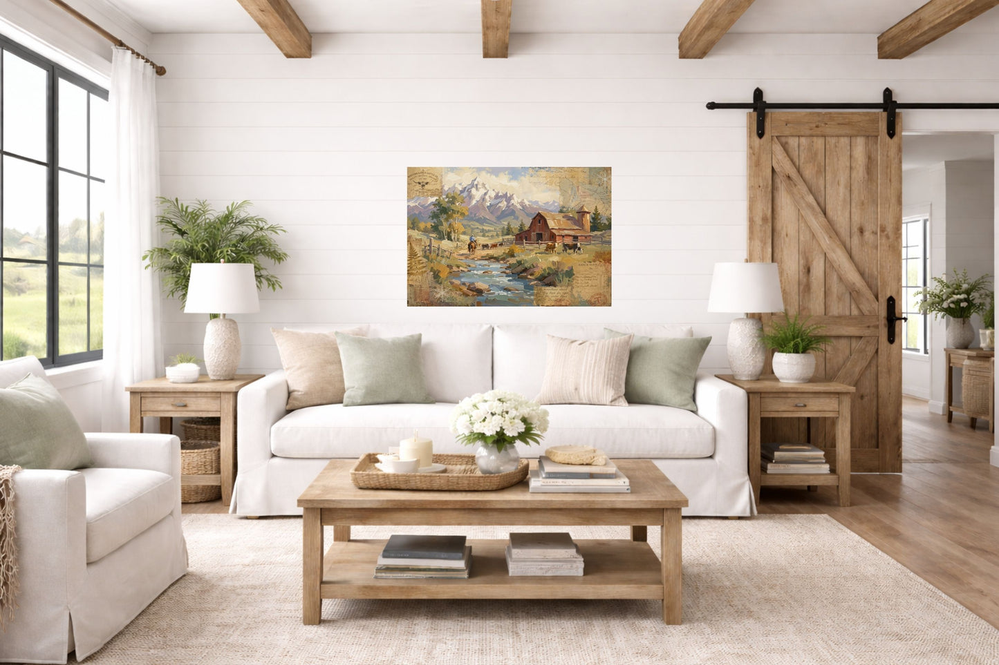 Rancher's Retreat| Rustic Ranch & Mountain Landscape Print | Western Farmhouse Giclée Print on Paper, Canvas, Wood & Metal