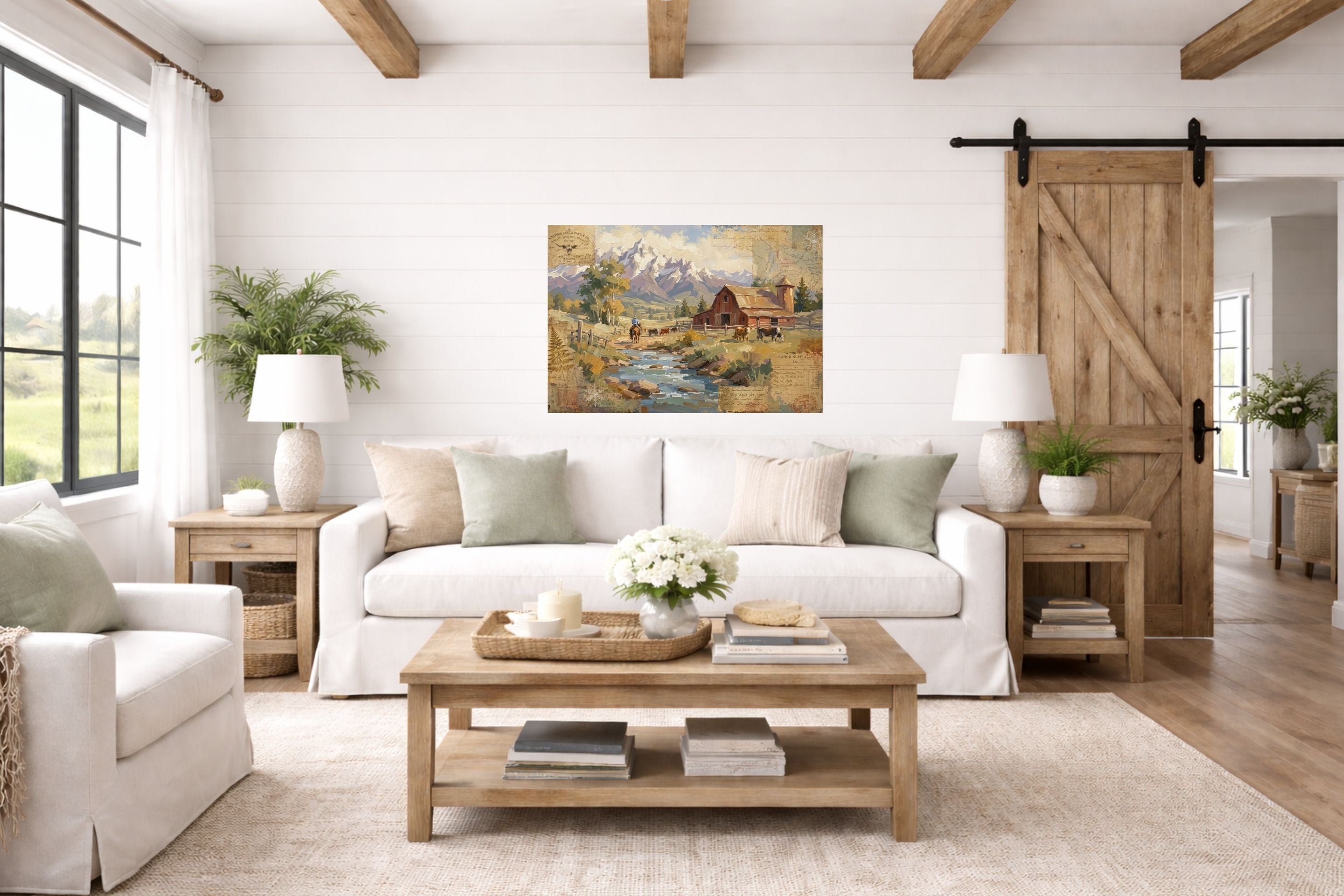 Rancher's Retreat| Rustic Ranch & Mountain Landscape Print | Western Farmhouse Giclée Print on Paper, Canvas, Wood & Metal