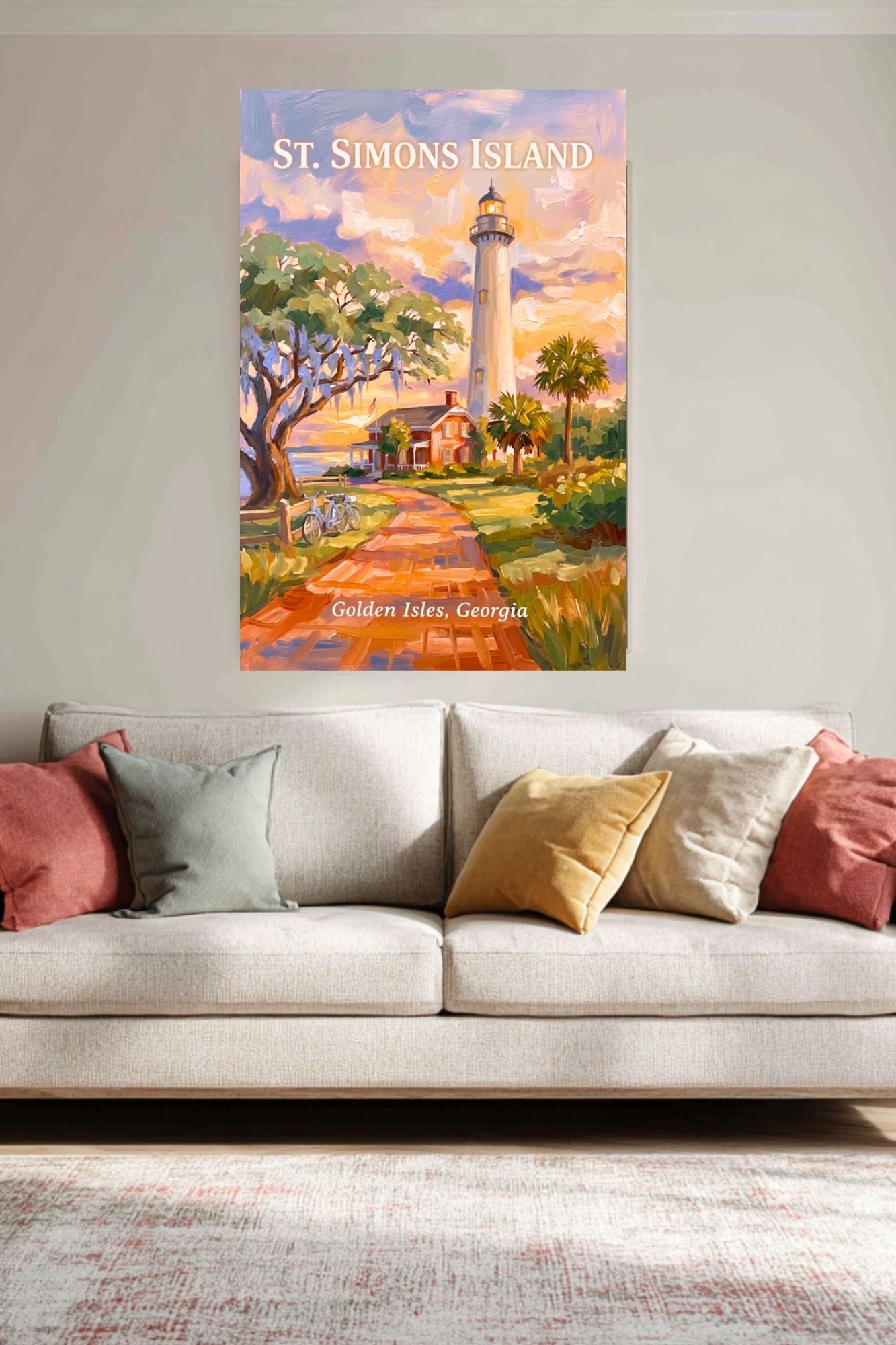 St. Simons Island Lighthouse Scene| Lighthouse Print| Travel Poster|  Giclee Paper- Wood- Metal- Canvas