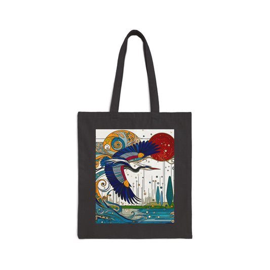 "Blue Heron" Stylish Cotton Canvas Tote Bag