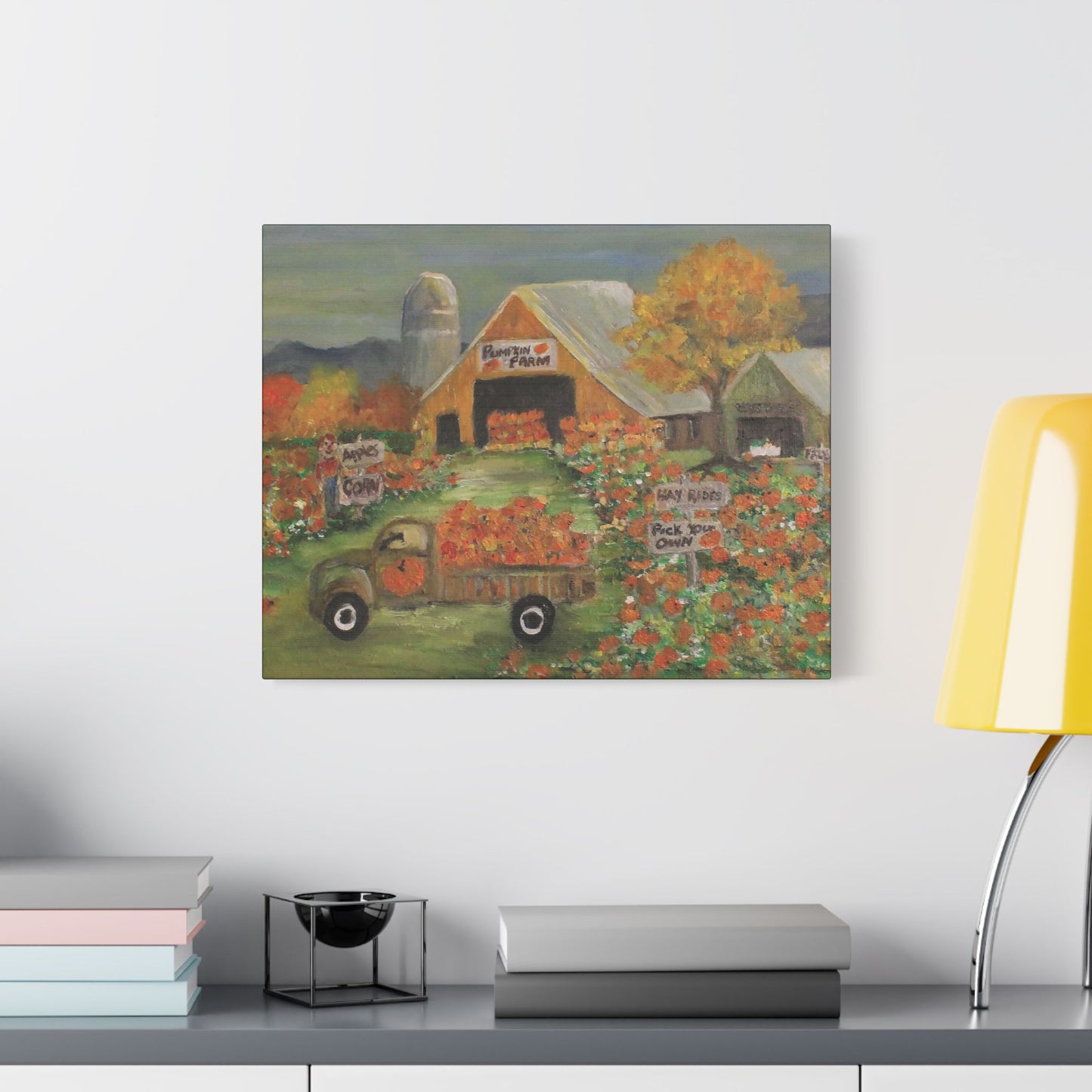 October Pumpkin Farm - Art- Gallery Wrapped- Satin Stretched Canvas Gallery Wraps - No Frame Needed