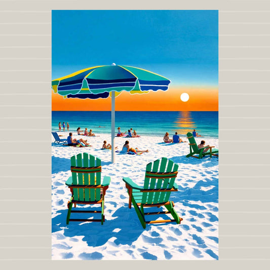 Beach Sunset With Adirondack Chairs| Beach Tropical Art| Giclee Paper- Wood- Metal- Canvas