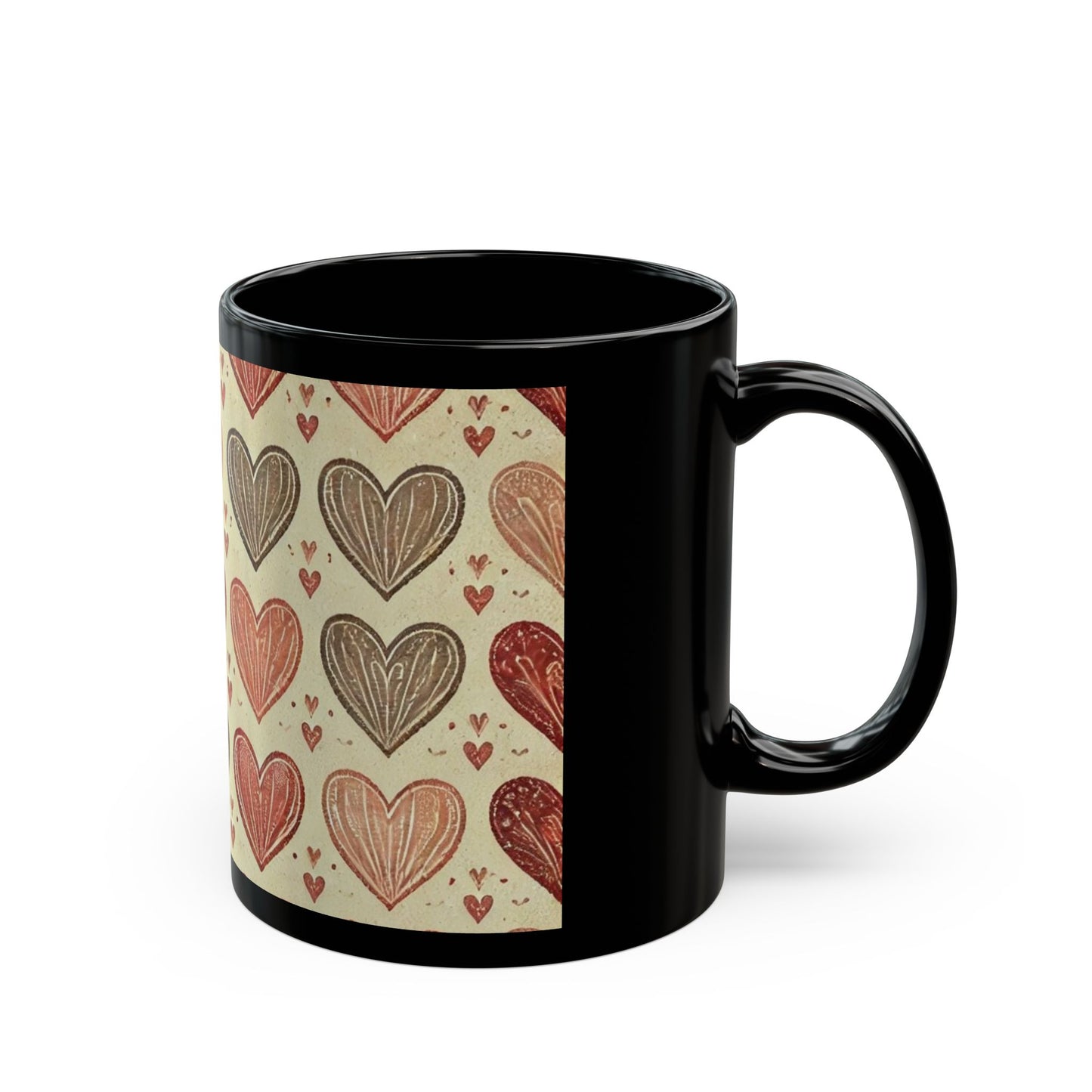 Valentine Hearts- 11 oz or 15 oz Ceramic Black Mugs