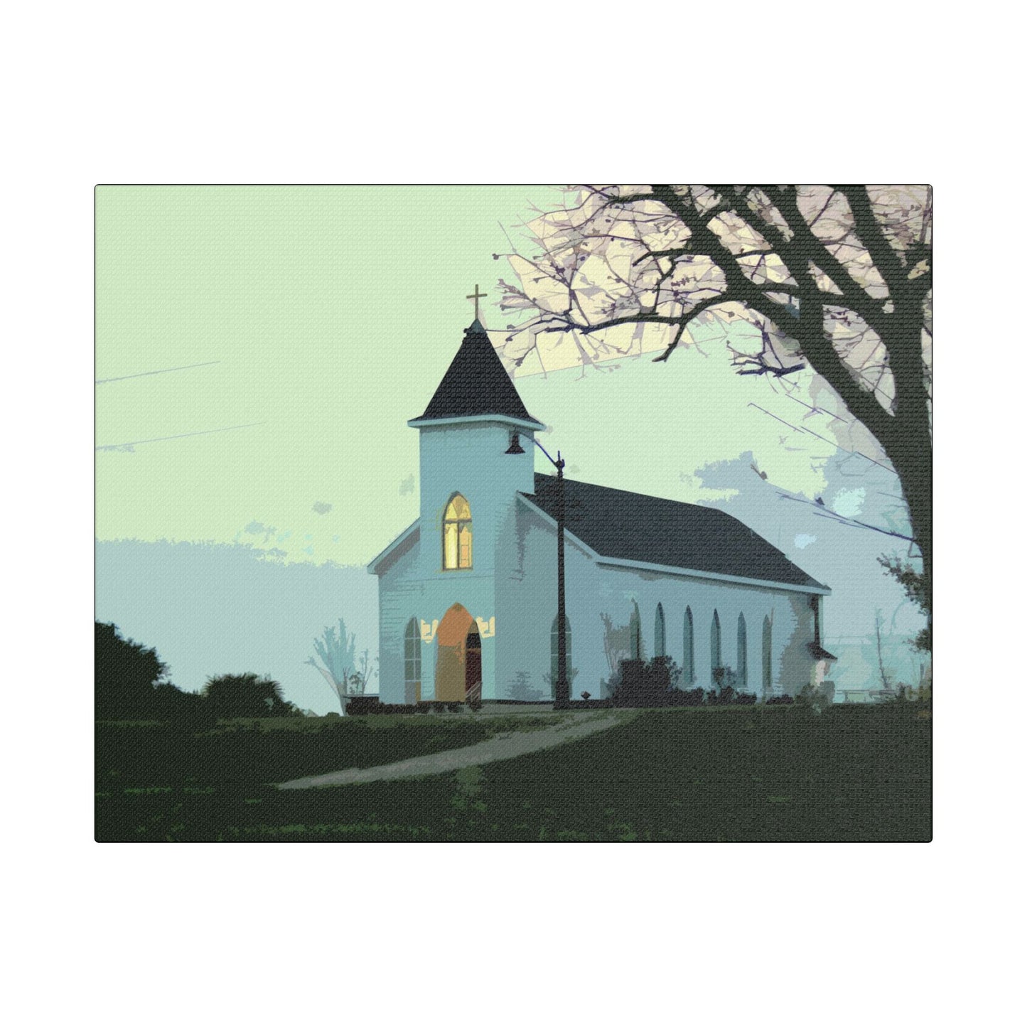 Coastal Church- Art- Gallery Wrapped- Satin Stretched Canvas Gallery Wraps - No Frame Needed