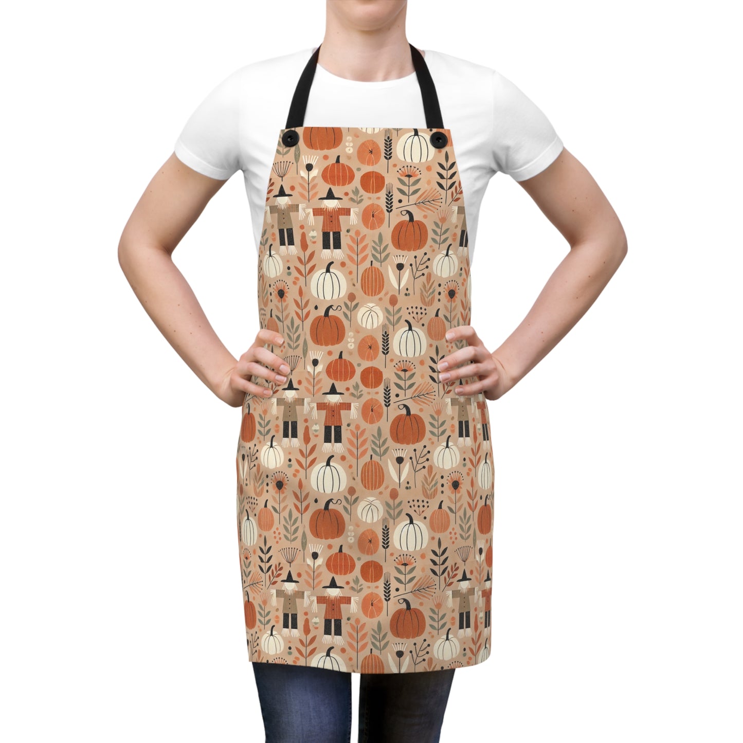 Autumn Days- Pumpkins, Scarecrows, and Flowers-Apron