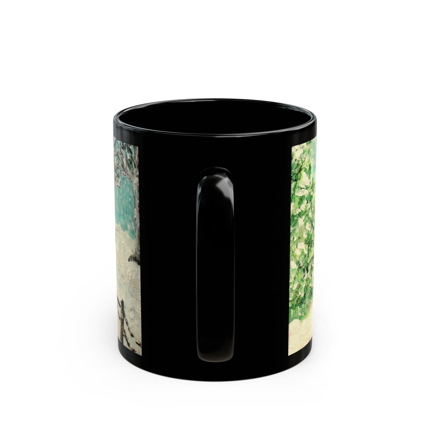 Snowy Christmas Morning - 11 oz or 15 oz Ceramic Black Mugs