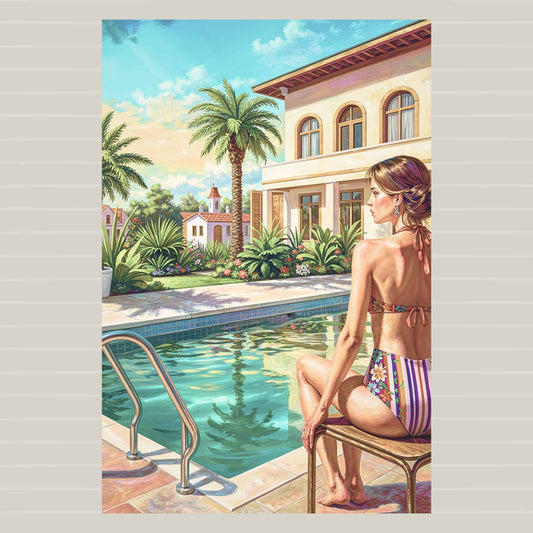 By The Pool| Vintage Style Art| Giclee Paper- Wood- Metal- Canvas