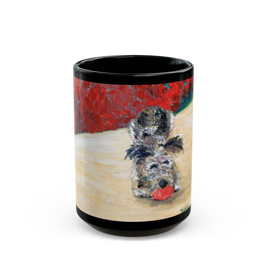 Playful Puppy - 11 oz or 15 oz Ceramic Black Mugs