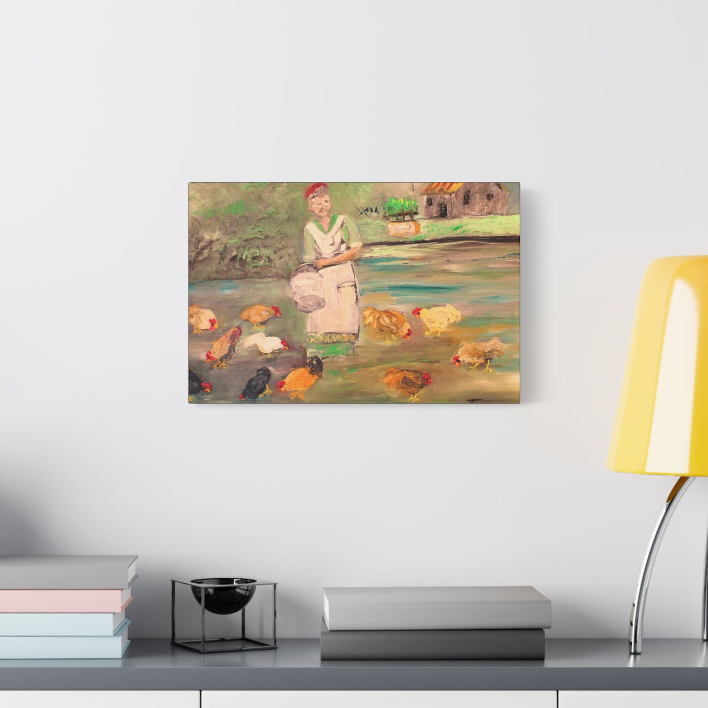 Feeding the Chickens - Art- Gallery Wrapped- Satin Stretched Canvas Gallery Wraps - No Frame Needed