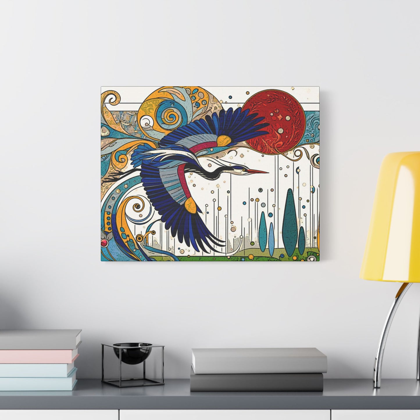 Blue Heron- Art- Gallery Wrapped- Satin Stretched Canvas Gallery Wraps - No Frame Needed