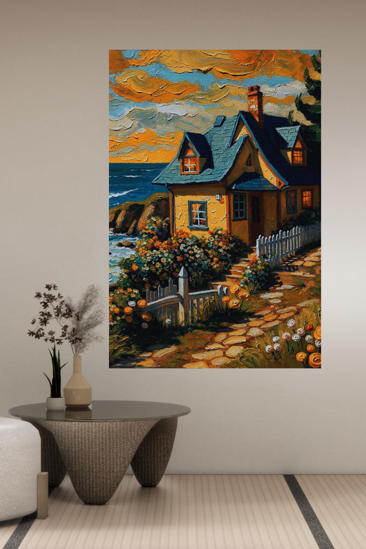 Hydrangea Cottage | Floral Garden Art| Coastal Vintage Style |Giclee Paper- Wood- Metal- Canvas