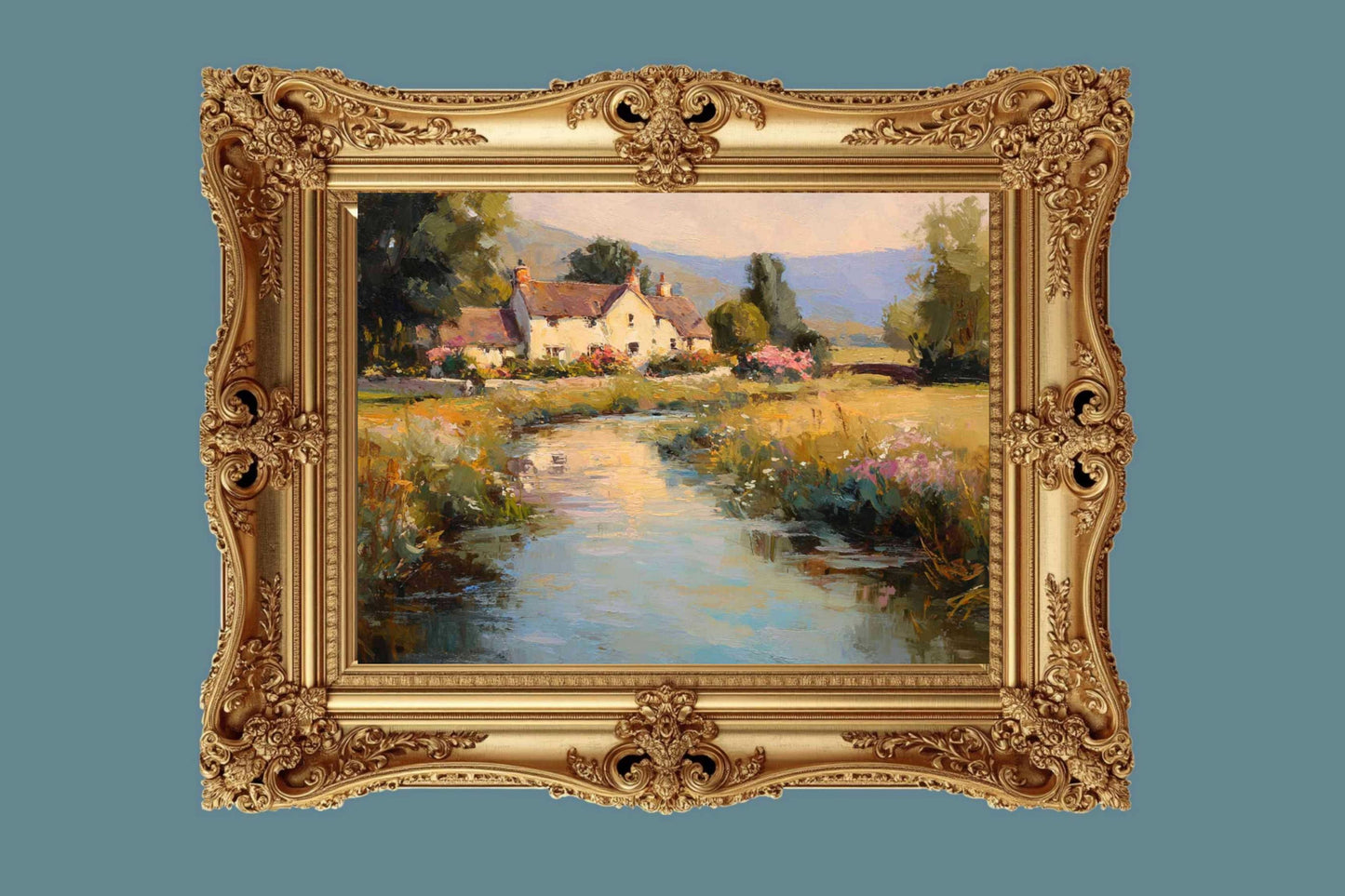 Whispering Brook Cottage | English Print| Cottage Landscape Print| Impressionist Country| Cottagecore Art| Giclee Paper- Wood- Metal- Canvas