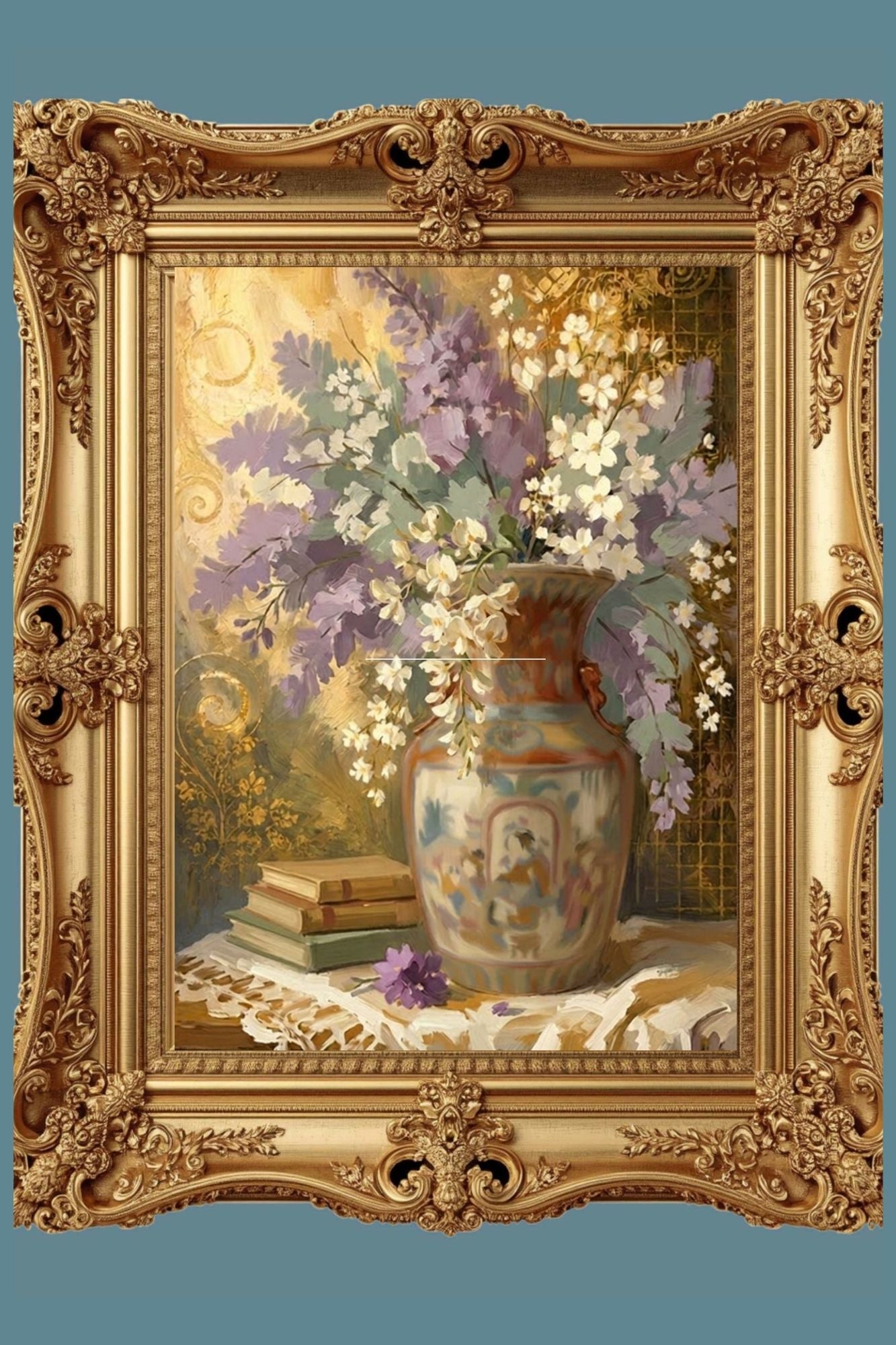 Heirloom Garden Blooms | Elegant Floral Print| Still Life with Oriental Vase | Cottage Garden Wall Art | Giclée Paper • Canvas • Wood • Metal