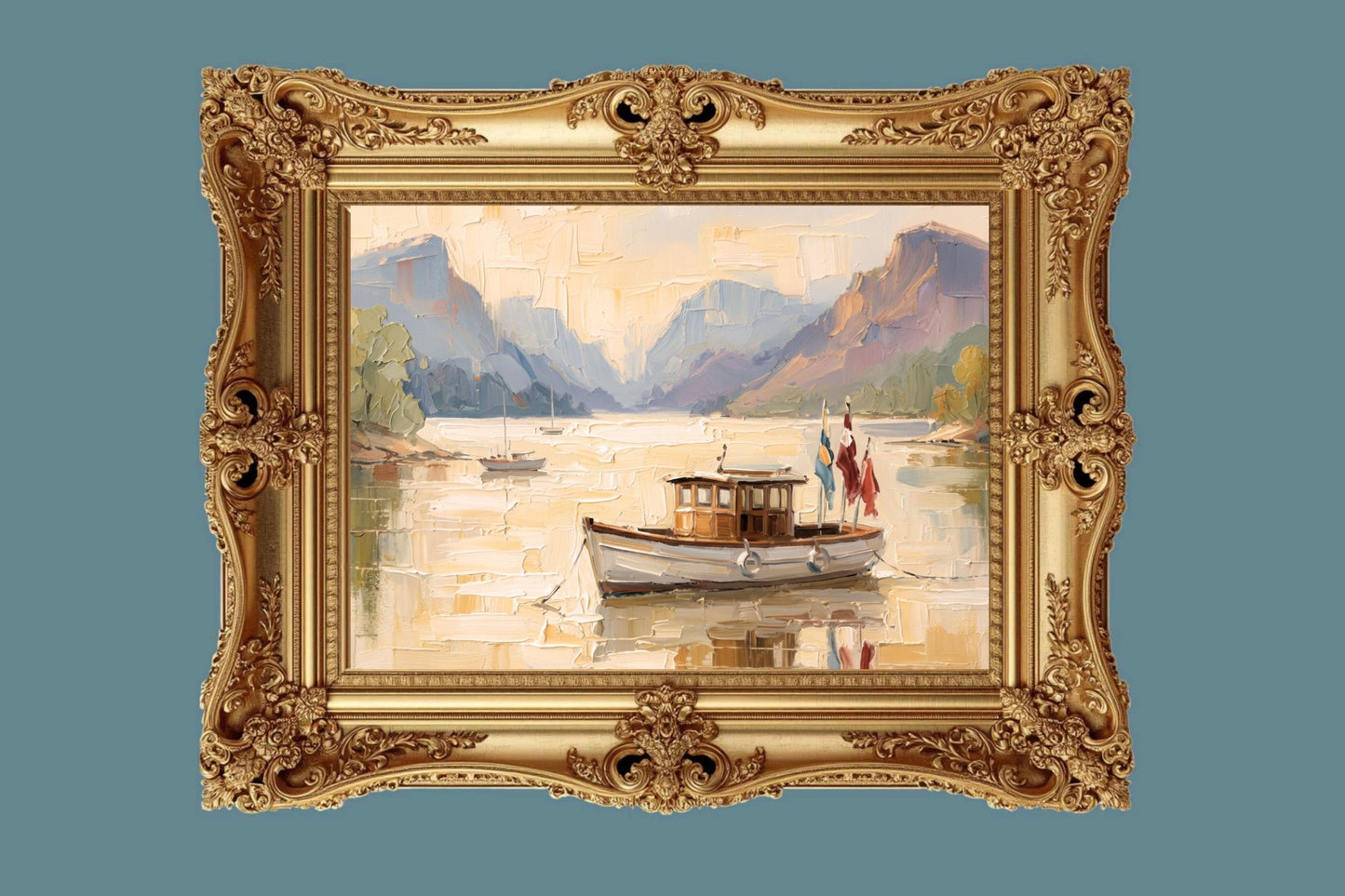 Silent Morning | Mountain Lake Boat Art Print | Impressionist Landscape | Coastal Cabin Decor | Giclée on Paper, Canvas, Wood & Metal
