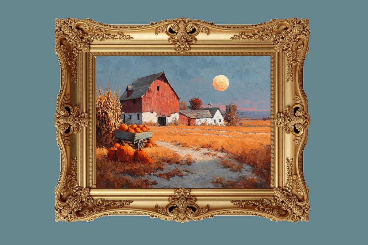 Harvest Moon at the Old Red Barn | Autumn Farmhouse Art | Prints, Canvas, Wood, or Metal
