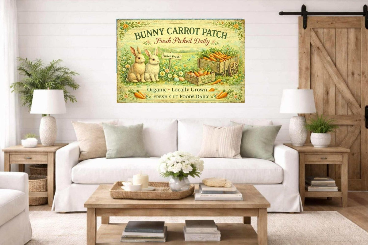Bunny Carrot Patch Art| Giclee Paper,  Prints, Canvas, Wood, or Metal Art