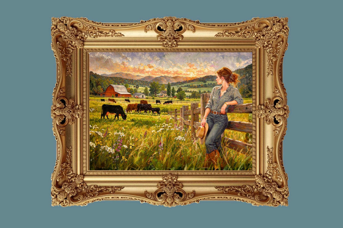 Where The Cattle Graze | Modern Farm Wife & Cattle Art | Giclee Paper • Canvas • Wood • Metal