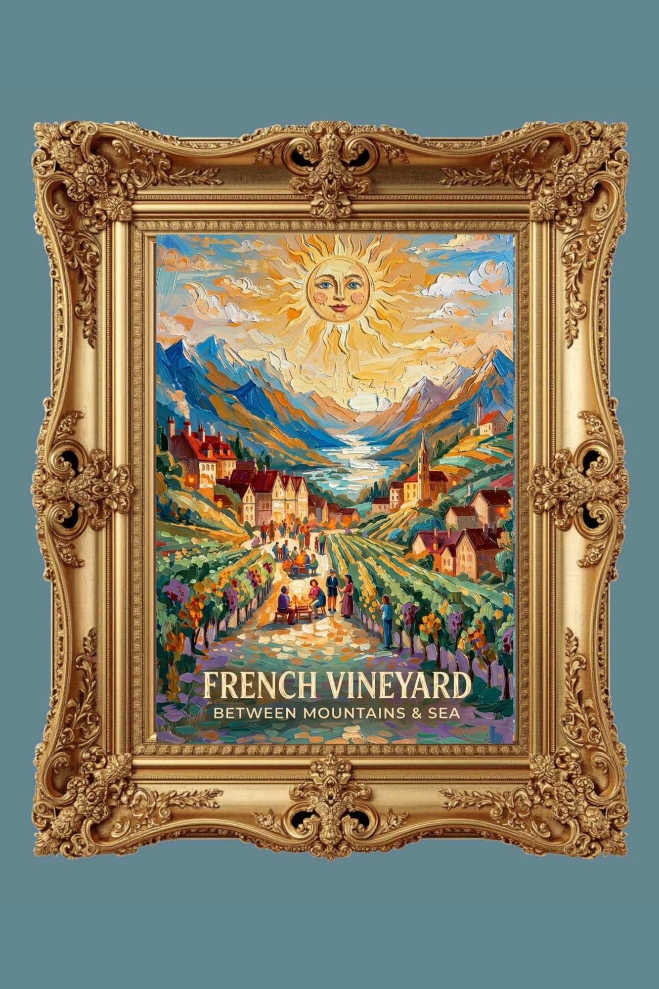 French Vineyard Between Mountain and Sea| Travel Print| Giclee Paper- Wood- Metal- Canvas