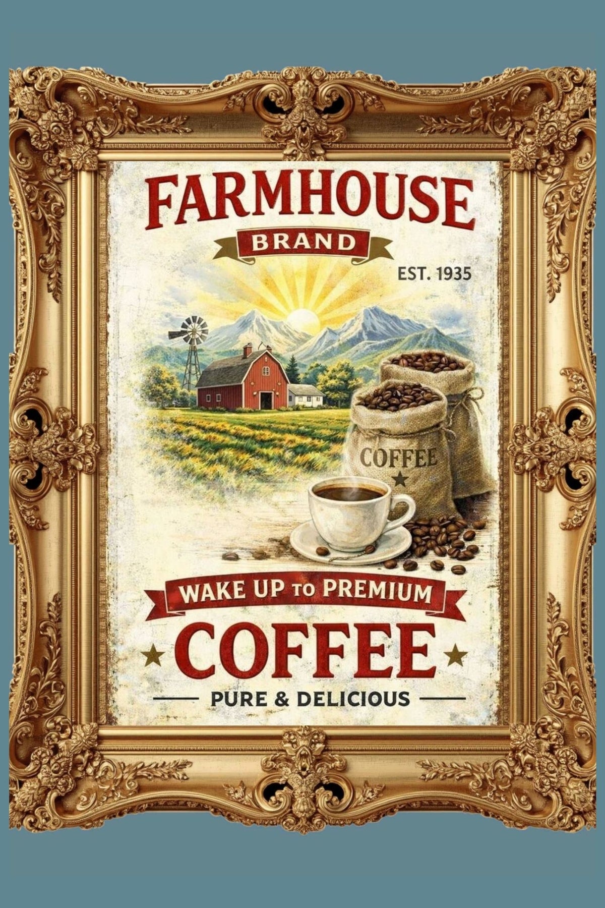 Farmhouse Morning Coffee | Vintage Coffee Sign Wall Art | Prints on Paper, Canvas, Wood or Metal