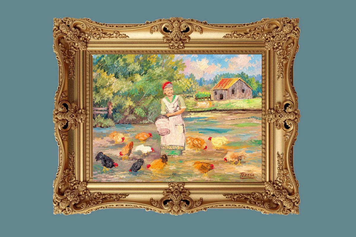 Feeding the Chickens-Animal-Giclee Prints, Canvas, Wood, or Metal Art