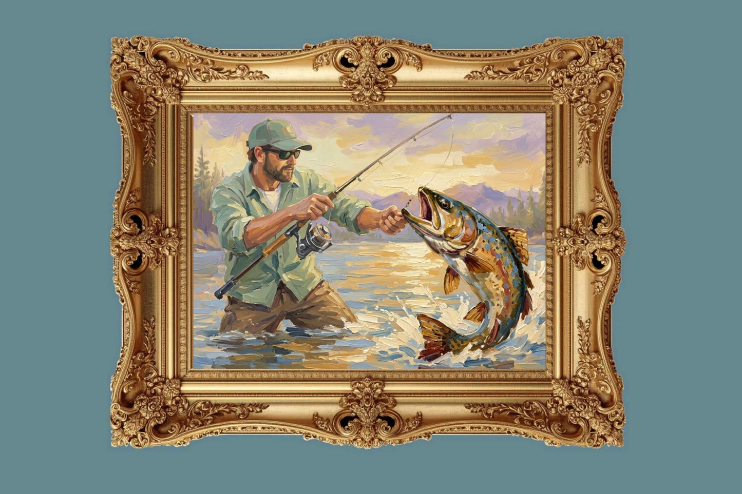 The Big Catch | Fisherman and Trout Art | Giclée Paper • Canvas • Wood • Metal Panels