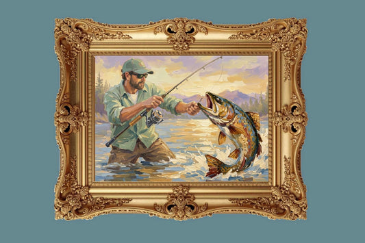 The Big Catch | Fisherman and Trout Art | Giclée Paper • Canvas • Wood • Metal Panels