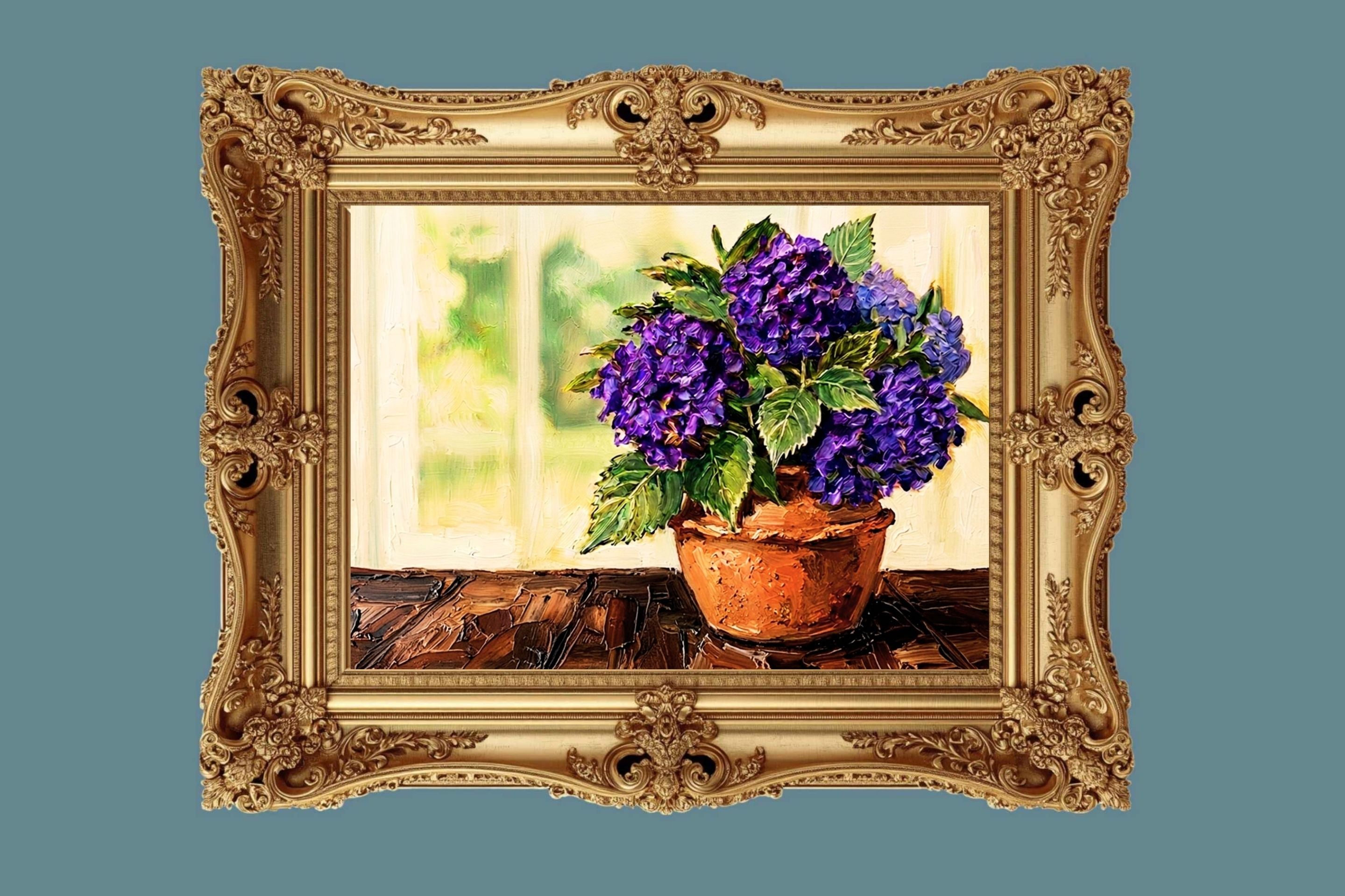 French Country Hydrangeas | Purple Hydrangea Floral Art Print | Cottage Garden Wall Decor | Giclée Paper, Canvas, Wood & Metal