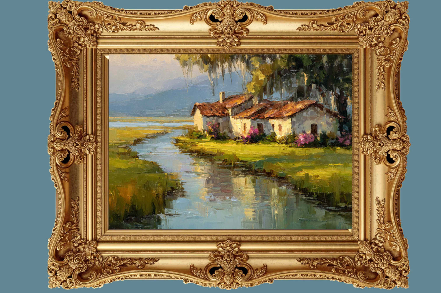 Spanish Moss Cottage – Impressionist Lowcountry Marsh Painting, Southern Coastal Wall Art, Giclée on Canvas, Wood, Metal & Fine Art Paper