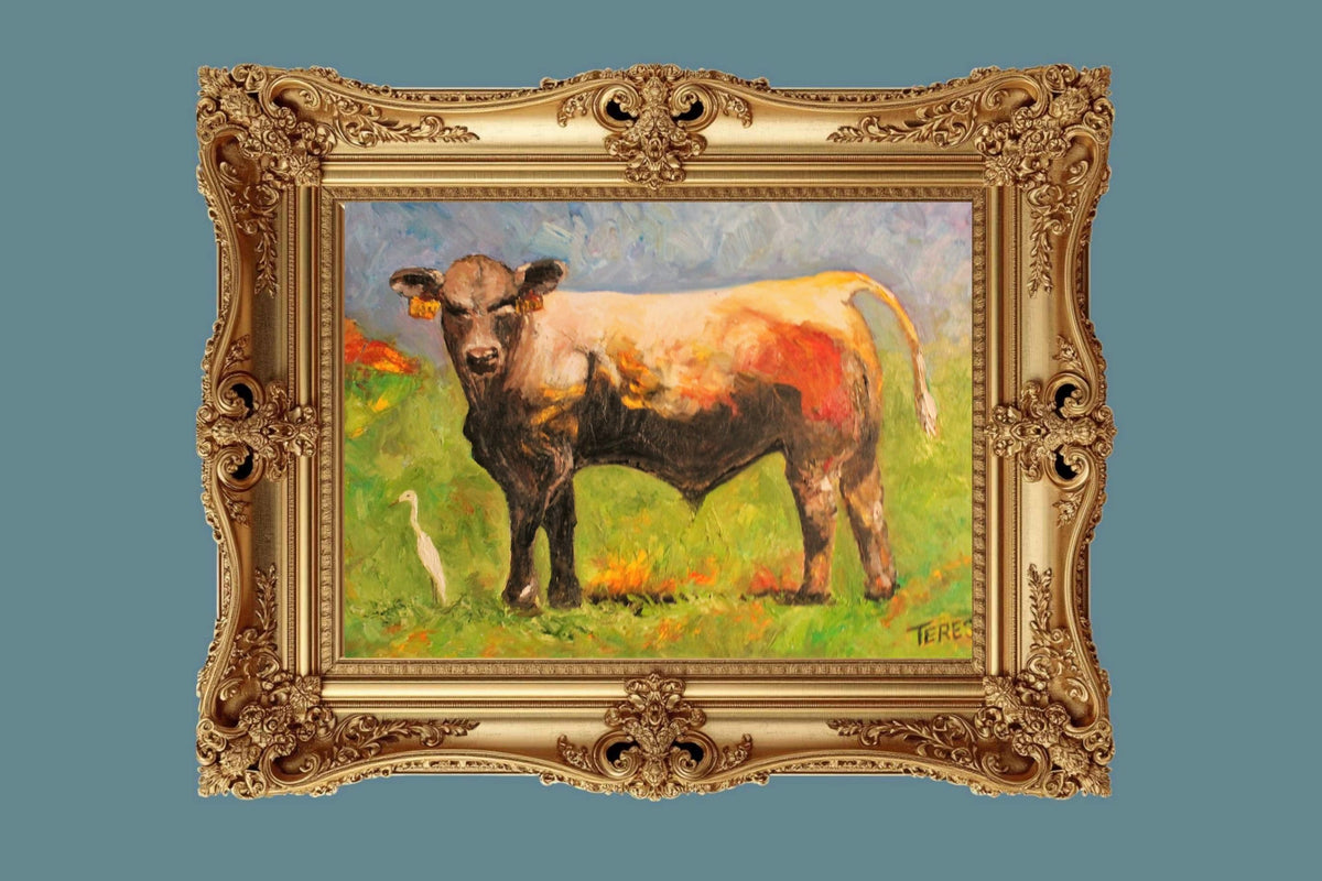 White Egret and the Bull|Cattle Farm| Animal Art| Giclee Paper- Wood- Metal- Canvas