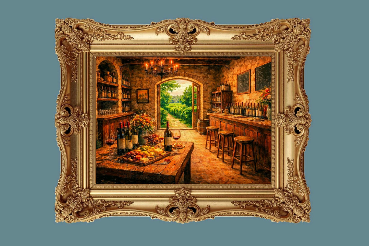 Rustic Wine Tasting Room | Wine Country Art | Giclée Paper • Canvas • Birch Wood • Metal Panels