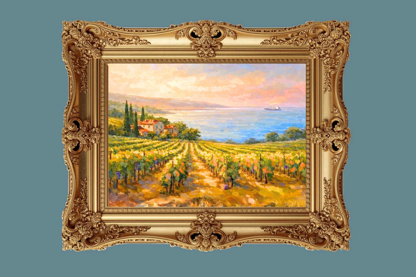 Mediterranean Vineyard by the Sea | Wine Country Art | Giclée Paper • Canvas • Birch Wood • Metal Panels